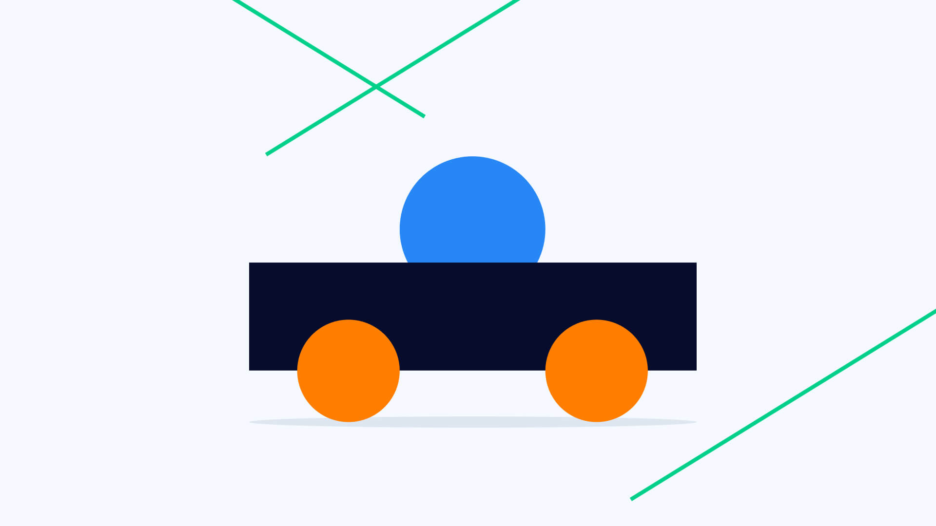 Frame from VK Combo’s OLV ad: a stylized 2D illustration of a car made of geometric shapes, symbolizing delivery and taxi services.