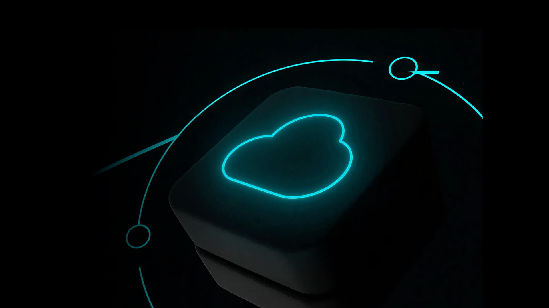 A futuristic 3D cloud icon with a neon blue glow on a dark cube — the visual style of the VK Cloud Conf conference.